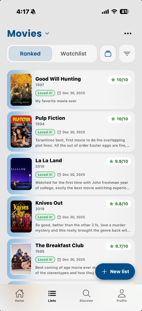 Movi Lists — rank and share your movies