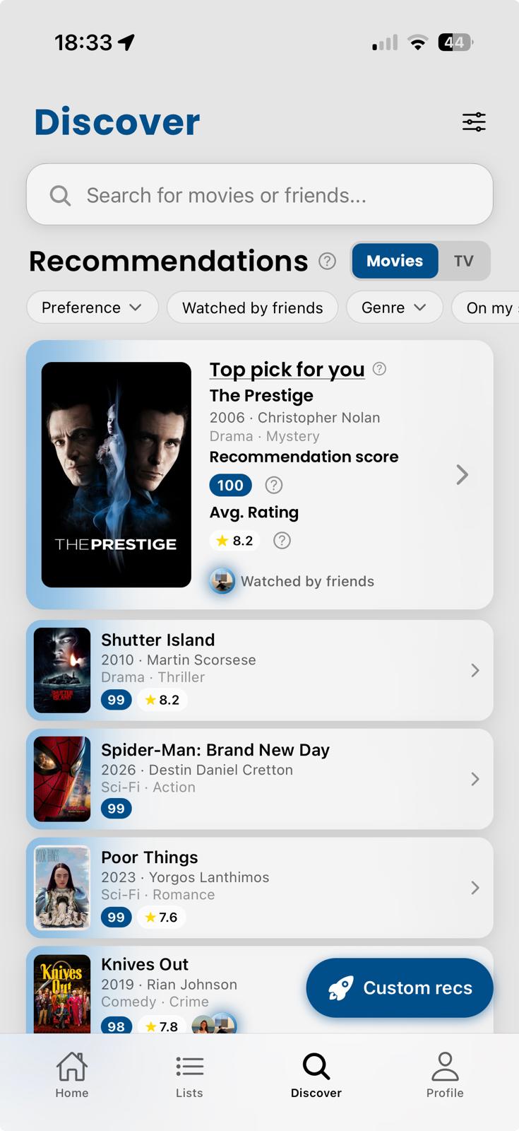 Movi Discover screen