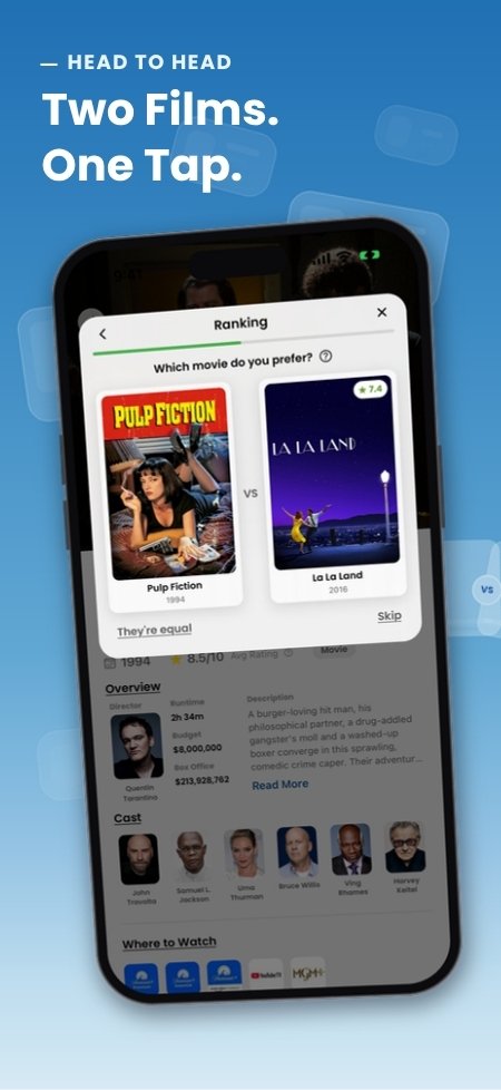 Two films, one tap: Movi's head-to-head ranking screen